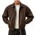 Men's brown genuine leather modern fit 80's style bomber jacket