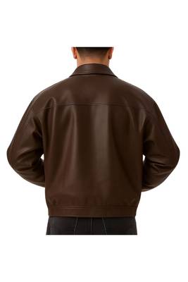 Men's brown genuine leather modern fit 80's style bomber jacket 2