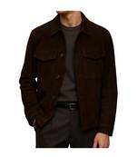 Men's brown suede leather street style soft genuine button style jacket