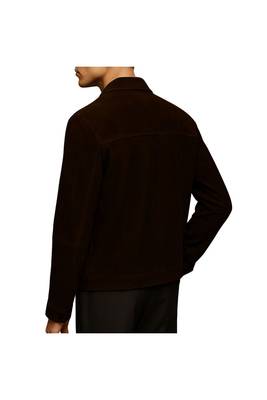 Men's brown suede leather street style soft genuine button style jacket 2