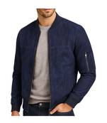 Men's navy blue suede leather premium quality bomber jacket