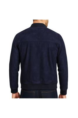 Men's navy blue suede leather premium quality bomber jacket 2