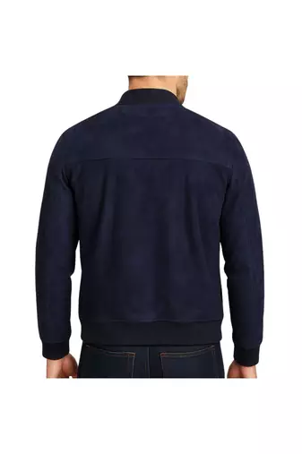 Men's navy blue suede leather premium quality bomber jacket