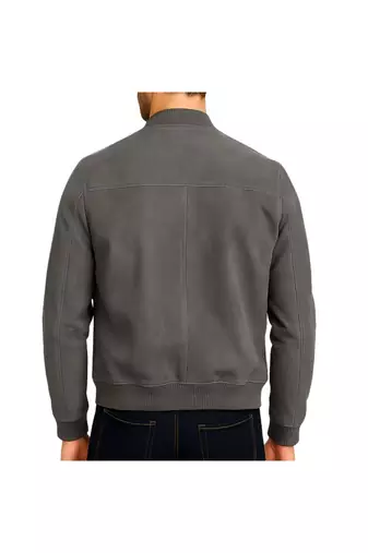 Men's gray suede genuine leather premium quality bomber jacket