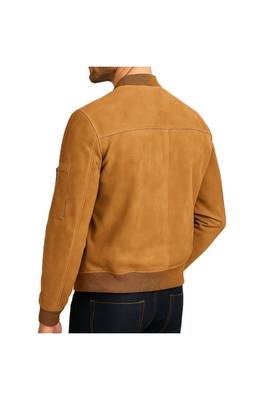 Men's tan suede lambskin leather premium quality bomber jacket 2