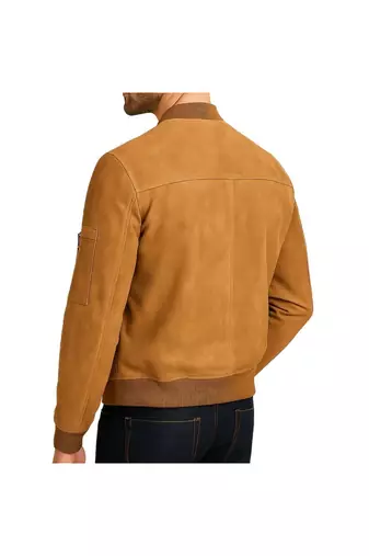 Men's tan suede lambskin leather premium quality bomber jacket