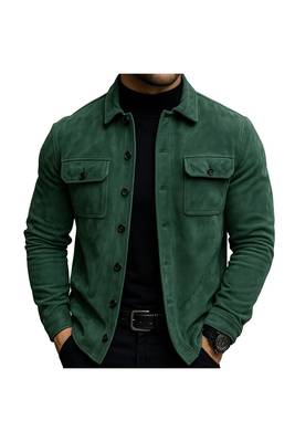 Men's green suede leather premium quality button style jacket 1