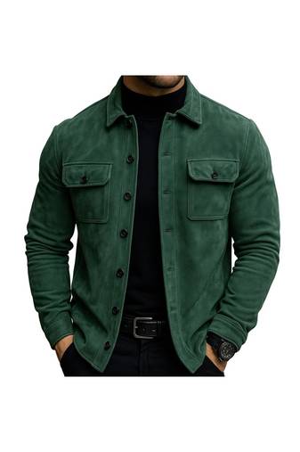 Men's green suede leather premium quality button style jacket