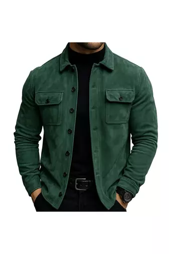 Men's green suede leather premium quality button style jacket