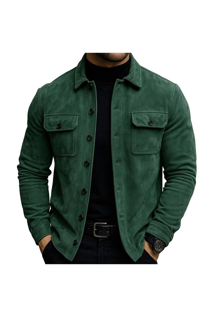 Men's green suede leather premium quality button style jacket