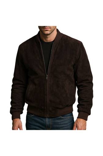 Men's black suede genuine leather premium quality bomber jacket