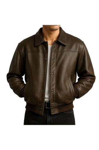 Men's brown real genuine leather premium quality bomber jacket