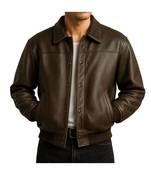 Men's brown real genuine leather premium quality bomber jacket