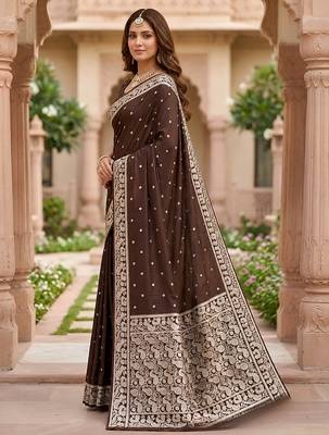 Cofee soft silk blend saree with zari weaving meenakari design 2