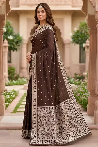 Cofee soft silk blend saree with zari weaving meenakari design