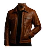 Men's brown genuine leather daily wear flap pocket style jacket