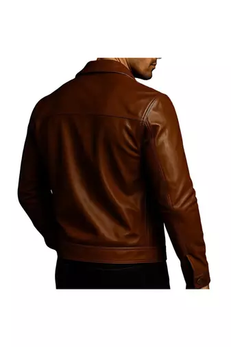 Men's brown genuine leather daily wear flap pocket style jacket