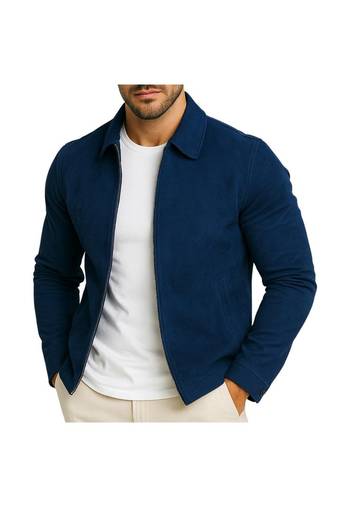 Men's navy blue suede leather signature look genuine bomber jacket
