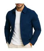 Men's navy blue suede leather signature look genuine bomber jacket