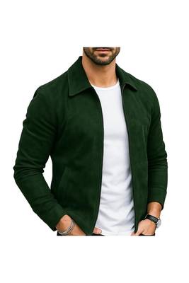 Men's black suede lambskin leather classic design bomber jacket 1