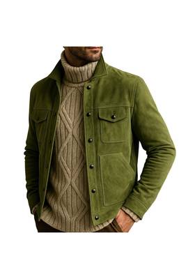 Men's olive green suede leather premium finish button style jacket 1