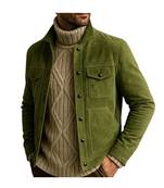 Men's olive green suede leather premium finish button style jacket