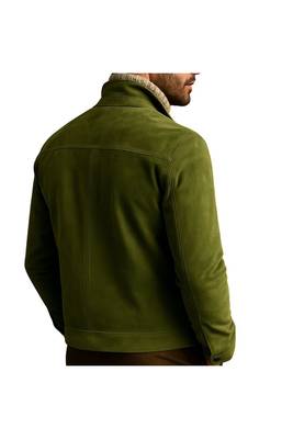 Men's olive green suede leather premium finish button style jacket 2