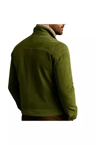 Men's olive green suede leather premium finish button style jacket