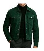 Men's green suede leather everyday wear genuine button trucker jacket
