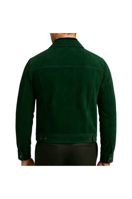 Men's green suede leather everyday wear genuine button trucker jacket 2