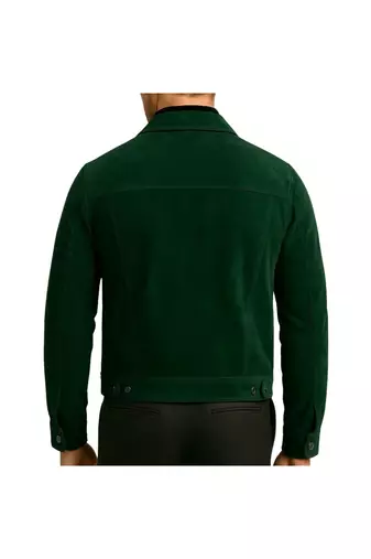 Men's green suede leather everyday wear genuine button trucker jacket