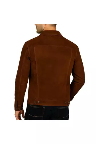 Men brown suede genuine leather fashion outerwear trucker jacket