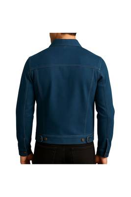 Men's blue suede leather casual button style trucker jacket 2
