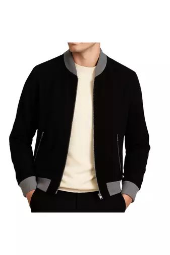 Men's black suede leather bomber jacket vintage style