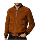 Men's brown suede leather bomber jacket modern fit