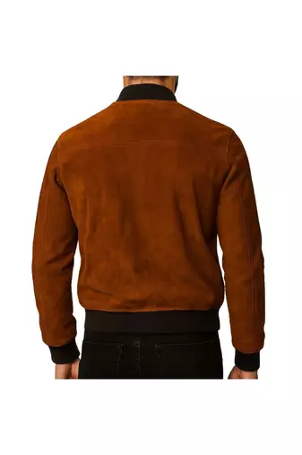 Men's brown suede leather bomber jacket modern fit