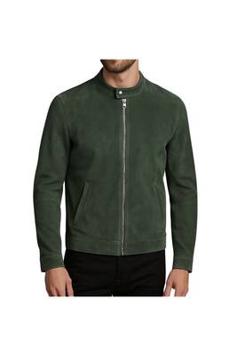 Men's olive green leather biker jacket handcrafted 1