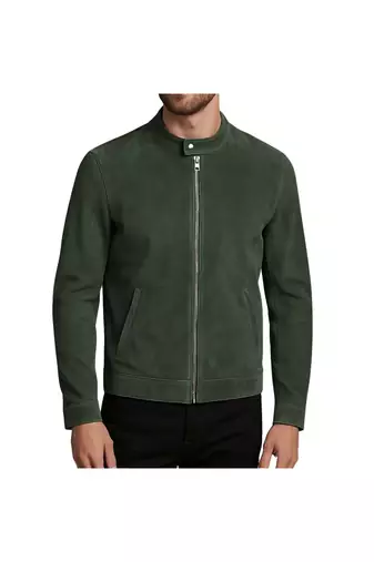 Men's olive green leather biker jacket handcrafted