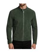 Men's olive green leather biker jacket handcrafted