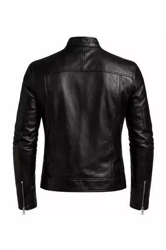 Men's genuine black leather biker jacket street style