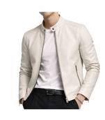 Men's white leather timeless style real genuine biker jacket