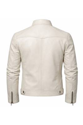Men's white leather timeless style real genuine biker jacket 2