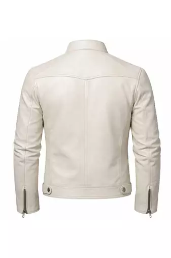 Men's white leather timeless style real genuine biker jacket
