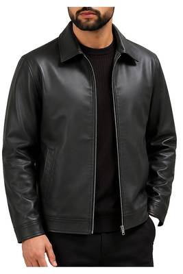 Men's black genuine leather casual style daily wear jacket 1