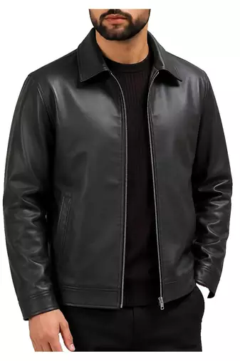 Men's black genuine leather casual style daily wear jacket