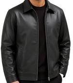 Men's black genuine leather casual style daily wear jacket
