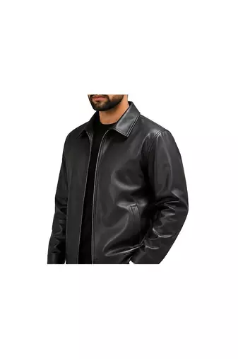 Men's black genuine leather casual style daily wear jacket