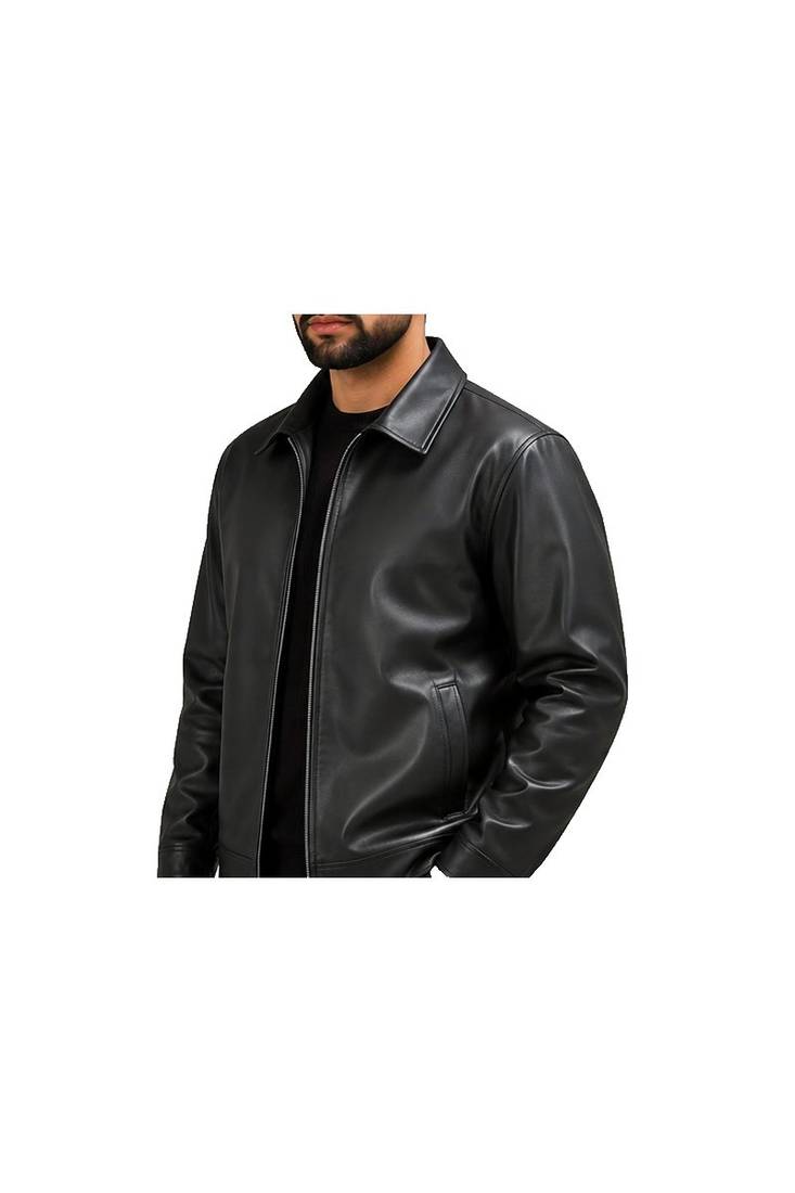 Men's black genuine leather casual style daily wear jacket