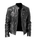 Men's black genuine leather biker minimal design jacket
