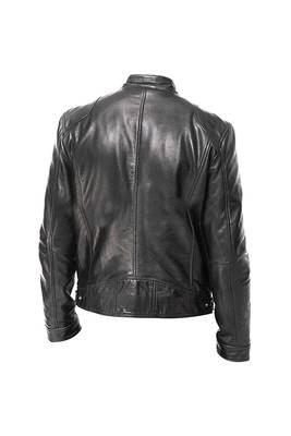 Men's black genuine leather biker minimal design jacket 2